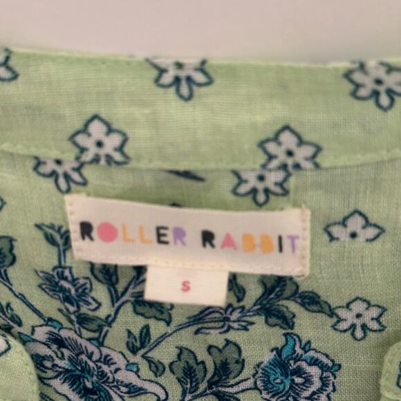 Roller Rabbit Yarrow Pippa Flutter Sleeve Linen Dress Womens Small Green Floral - Picture 6 of 10